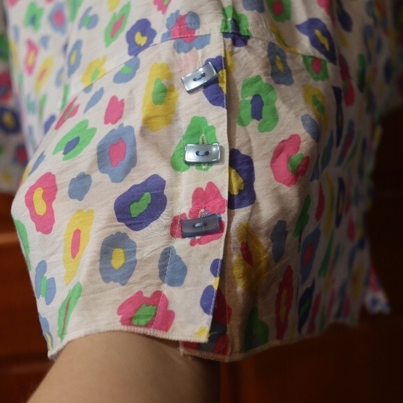 Multiples Rainbow Leopard Print Button Down Blouse Petite Large Statement Shirt - Picture 11 of 16